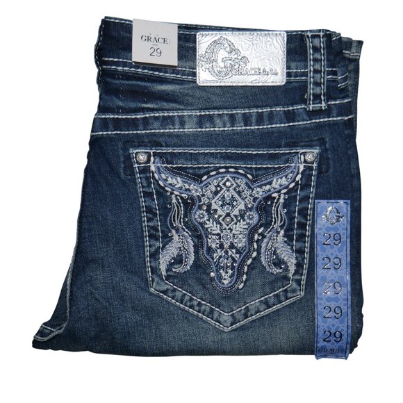Grace In LA Womens Bootcut Jeans Size 29 x 34 Sequin Western Embroidered NWT - Picture 8 of 12